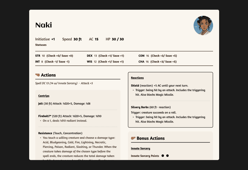 D&D campaign assets — character cards, initiative tracker, and battle map laid out for a live session